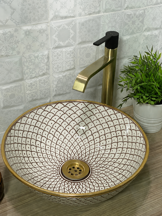 Moroccan Hand Painted Gold Ceramic Sink