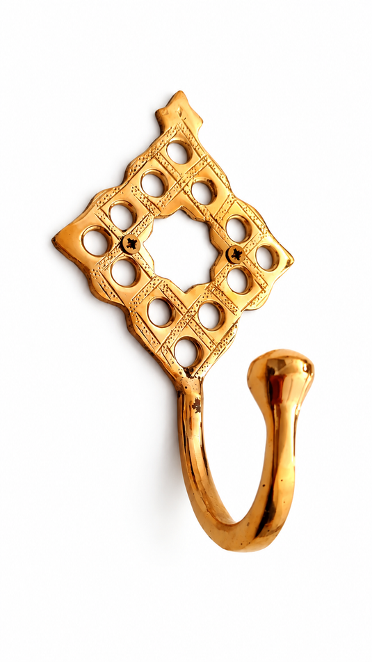 Moroccan Brass Bathroom Accessories Set of 6 – Engraved Towel Bar, Hooks, Soap Dish & Cup Holder