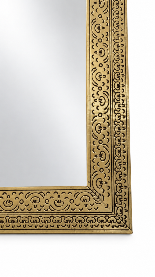Handmade Moroccan Arched Mirror Frame in Gilded Brass, Full Length Wall Decoration