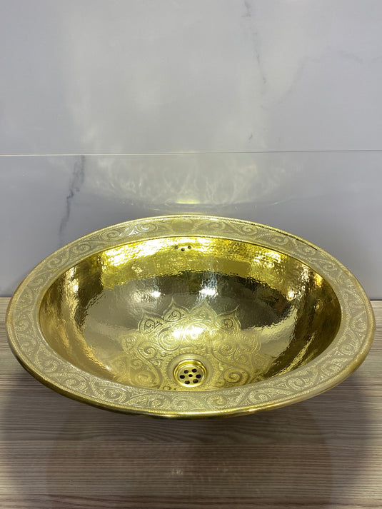 Lavabo marocain en laiton gravé martelé, lavabo en laiton, salle de bain arabe
