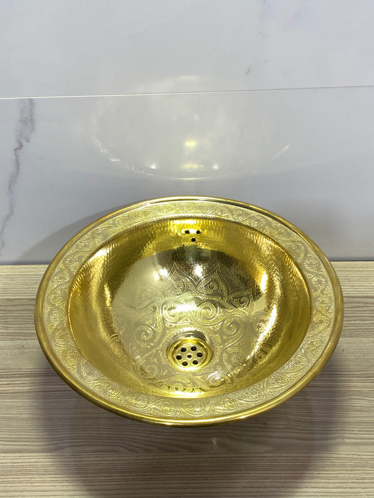 Lavabo marocain en laiton gravé martelé, lavabo en laiton, salle de bain arabe