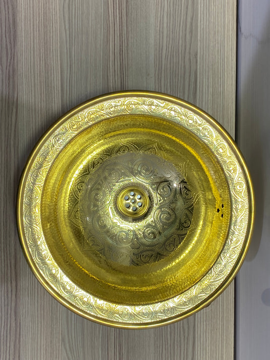 Lavabo marocain en laiton gravé martelé, lavabo en laiton, salle de bain arabe