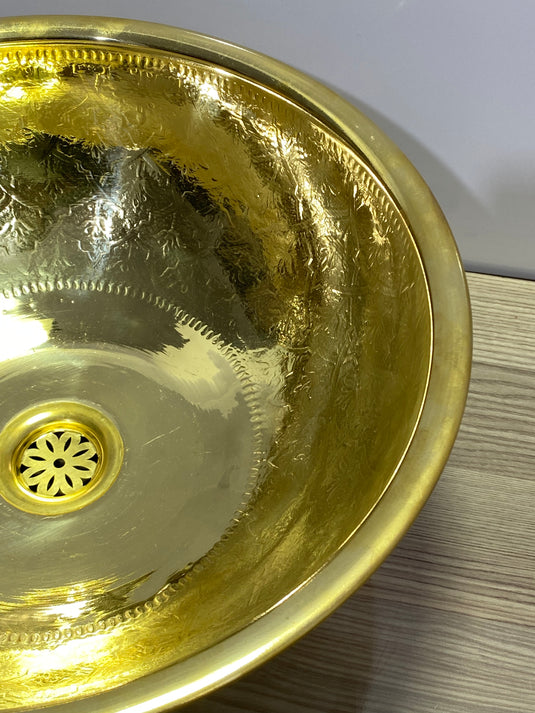 Lavabo marocain en laiton gravé martelé, lavabo en laiton, salle de bain arabe