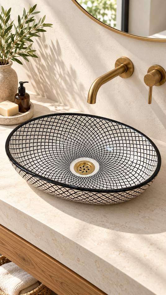 Lavabo de salle de bain ovale peint à la main #001