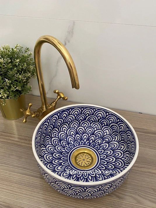 Round Hand Painted Washbasin For Home Decor - Moroccan Sink