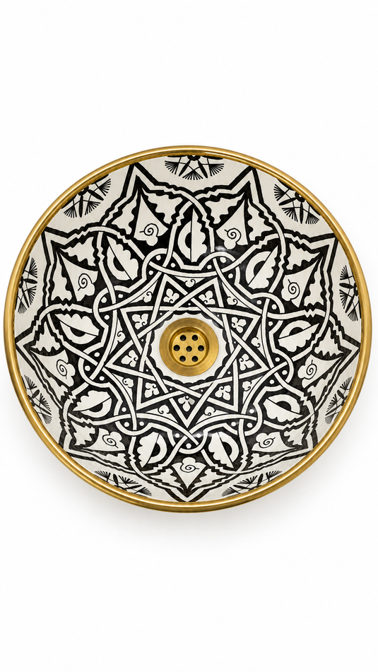 Évier marocain Luxueux avec un contour en Or 14 carats