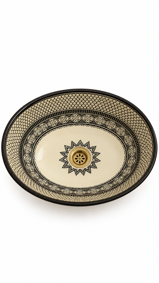 Black White Oval Moroccan Ceramic Sink #013