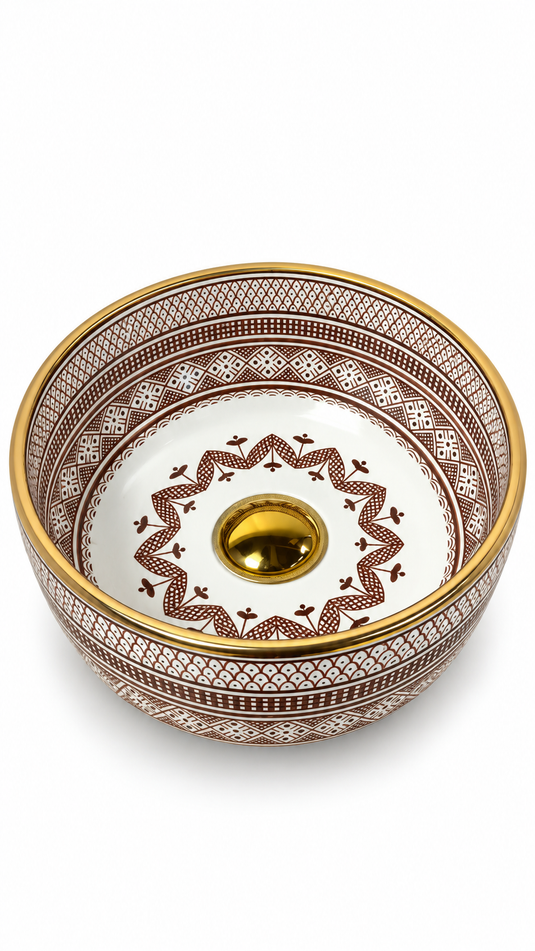Évier marocain royal marron avec bord doré 14 carats avec votre salle de bain et votre récipient de cuisine