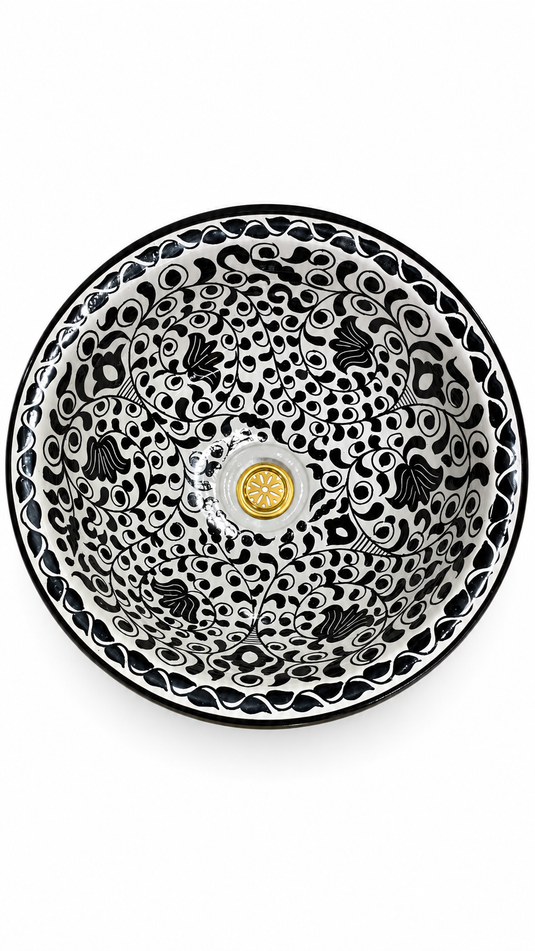 Lavabo de salle de bain rond peint à la main