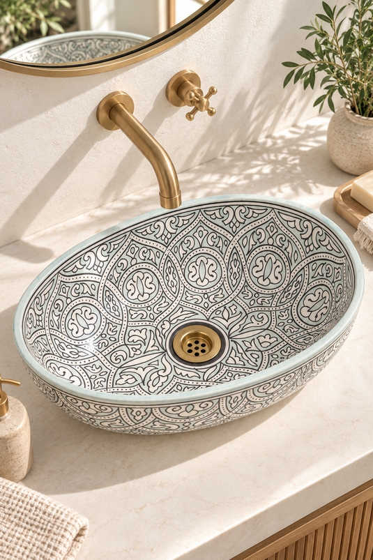 Lavabo de salle de bain ovale peint à la main #001