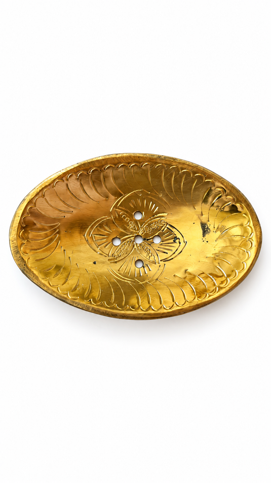 Handmade Moroccan Brass Soap Dish, Antique Style Oval Soap Holder, Unlacquered Brass Bathroom Soap Tray