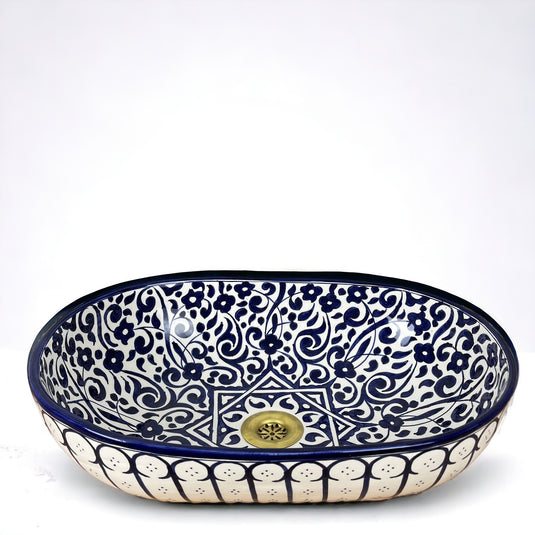 Lavabo de salle de bain ovale peint à la main #001