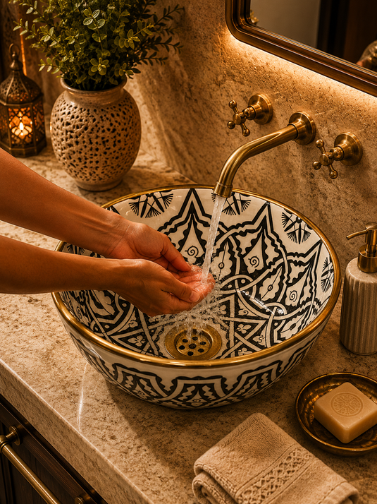 Évier marocain Luxueux avec un contour en Or 14 carats