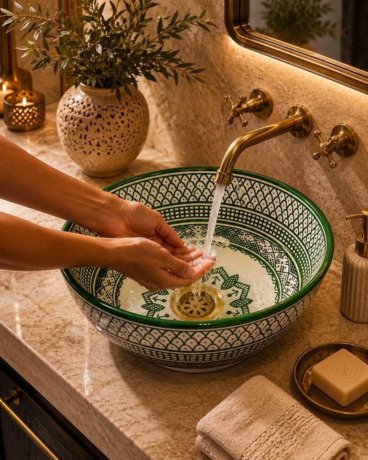 Bathroom vessel sink handmade hand painted - ceramic sink decor built with mid century modern Flair