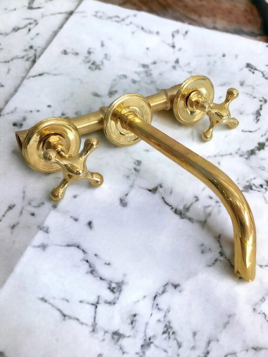 Wall Mounted Bathroom Sink Faucet Unlacquered Brass #02 MoroccanSink