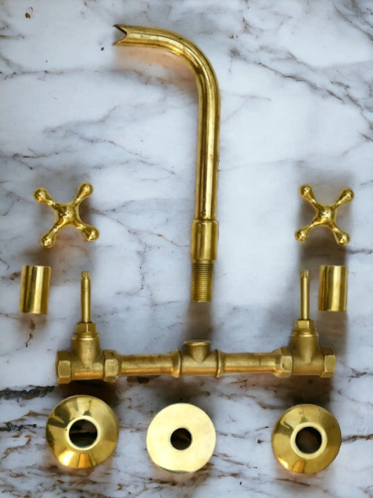 Wall Mounted Bathroom Sink Faucet Unlacquered Brass #02 MoroccanSink