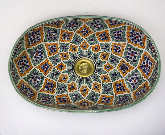 Lavabo de salle de bain ovale peint à la main #001