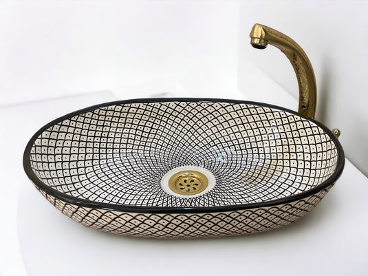 Lavabo de salle de bain ovale peint à la main #001