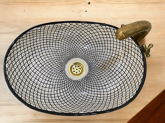 Lavabo de salle de bain ovale peint à la main #001