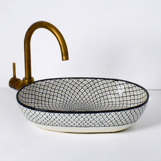 Lavabo de salle de bain ovale peint à la main #001