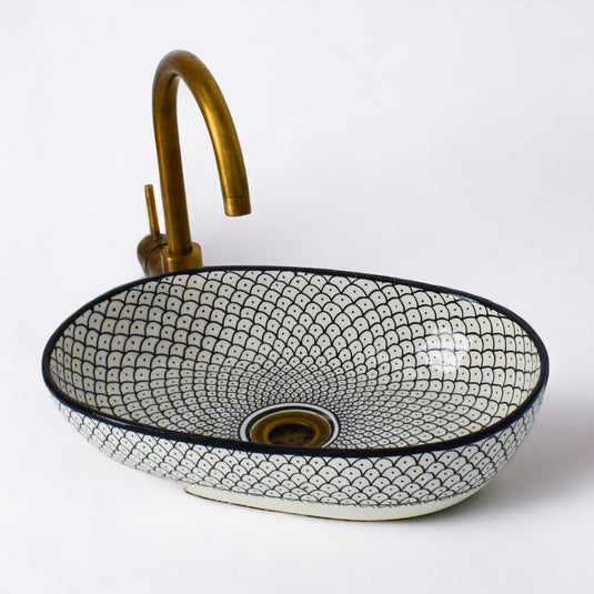 Lavabo de salle de bain ovale peint à la main #001