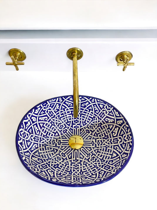 Lavabo de salle de bain ovale peint à la main #001