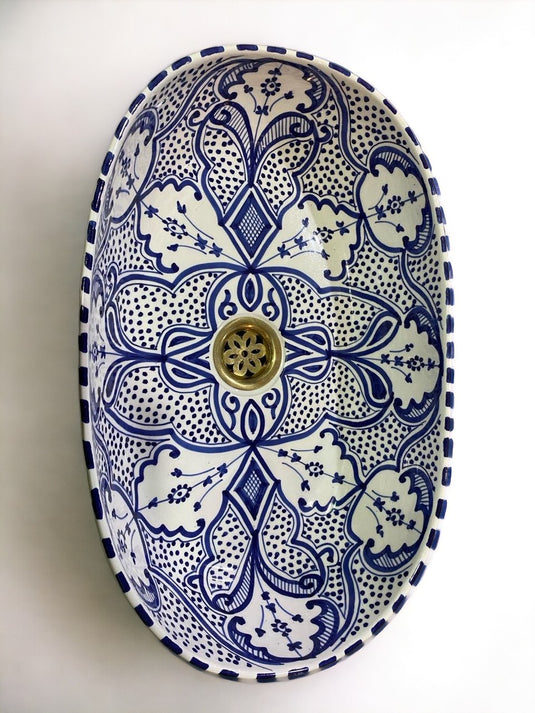 Lavabo de salle de bain ovale peint à la main #001