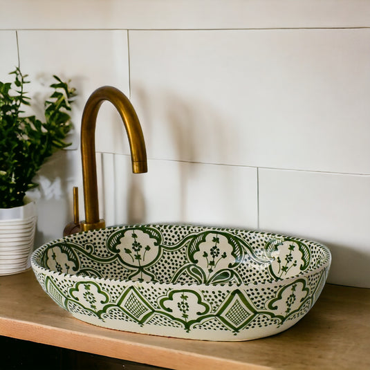 Lavabo de salle de bain ovale peint à la main #001