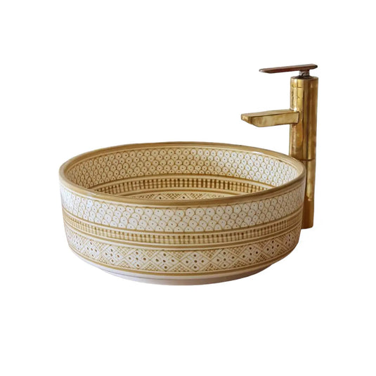 Hand Painted Bathroom & Kitchen Round Washbasin - Moroccan Sink