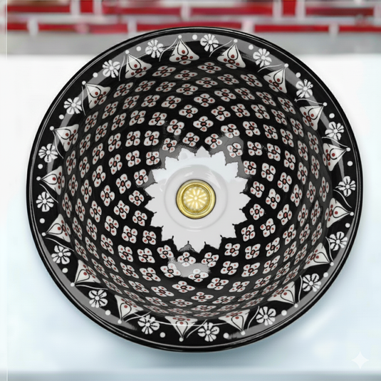 Évier de salle de bain et de cuisine rouge peint à la main