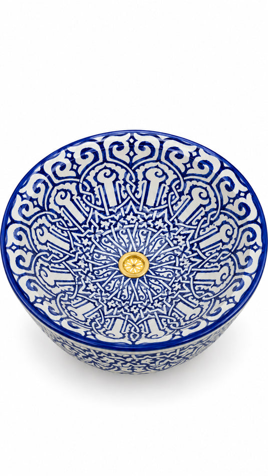 Évier bleu de salle de bain et de cuisine peint à la main