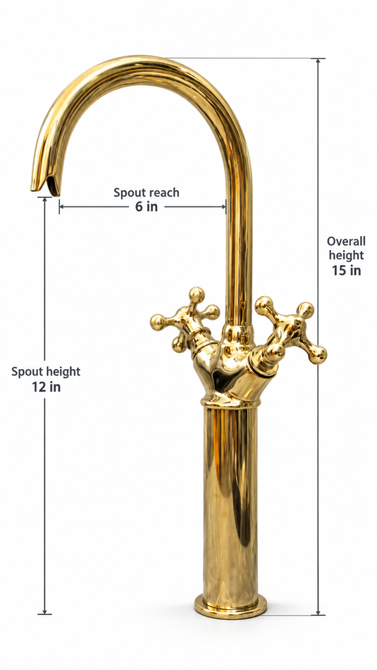 Tall Brass Vessel Sink Faucet, Gooseneck Bathroom Tap with Cross Handles