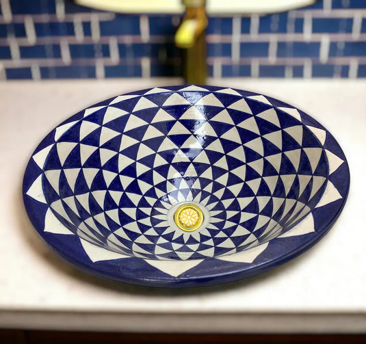 Round Washbasin Hand Painted Bathroom & Kitchen Sink - Moroccan Sink