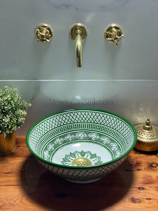 Bathroom vessel sink handmade hand painted - ceramic sink decor built with mid century modern Flair - Moroccan Sink