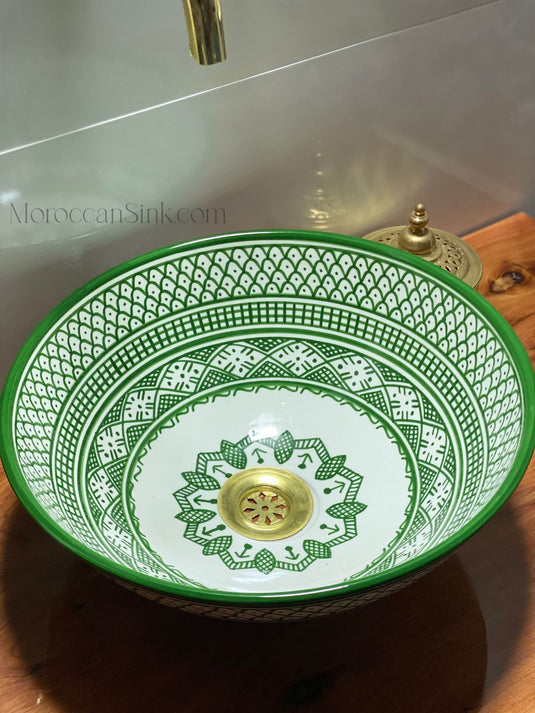 Bathroom vessel sink handmade hand painted - ceramic sink decor built with mid century modern Flair - Moroccan Sink