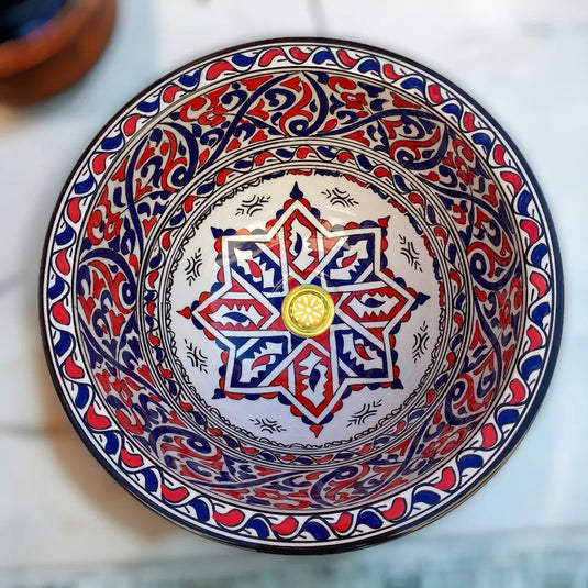 Round Hand Painted Sink For Bathroom & Kitchen - Moroccan Sink