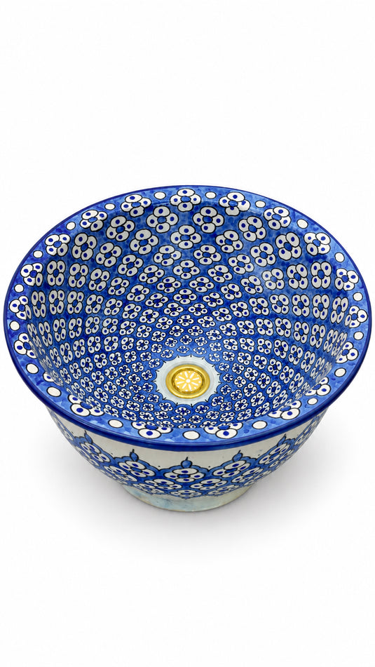 Évier bleu de salle de bain et de cuisine peint à la main