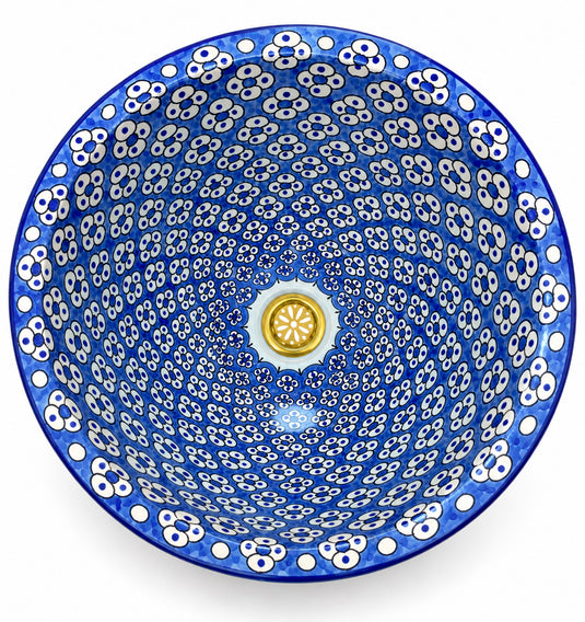 Évier bleu de salle de bain et de cuisine peint à la main