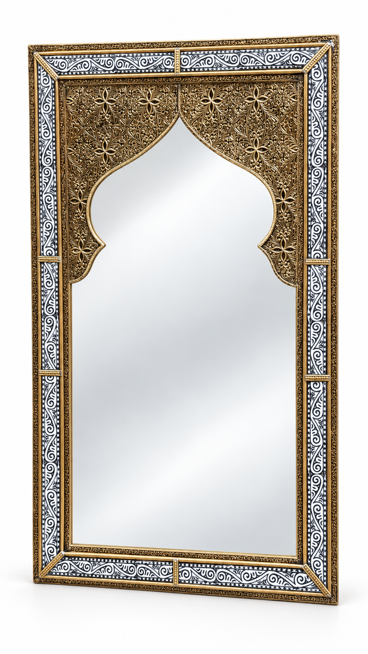 Handmade Moroccan Arch Mirror – Resin & Brass Decorative Wall Mirror, Moorish Boho Wall Decor