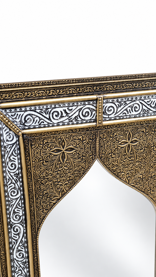 Handmade Moroccan Arch Mirror – Resin & Brass Decorative Wall Mirror, Moorish Boho Wall Decor