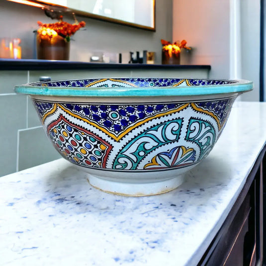 Round Washbasin Hand Painted Bathroom & Kitchen Sink - Moroccan Sink