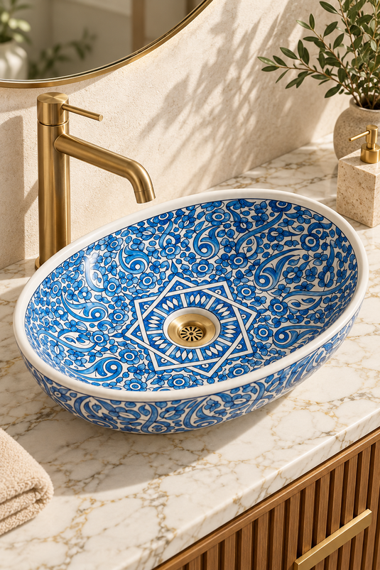 Lavabo de salle de bain ovale peint à la main #001