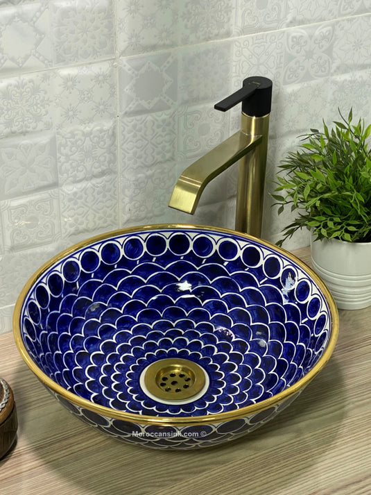 Hand Painted Blue Fish Scale Sink - Moroccan Sink