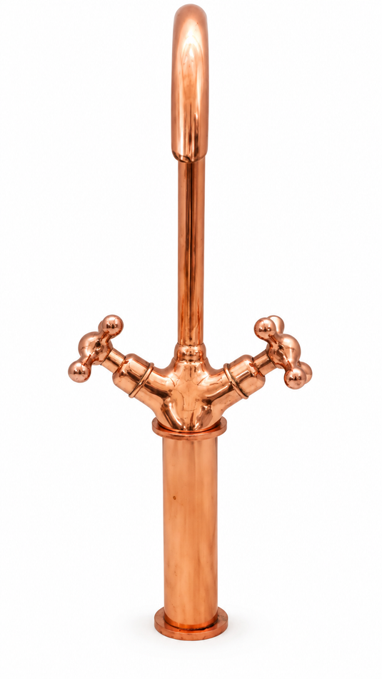 Moroccan Copper Bathroom Sink Faucet, Wall-Mounted Vessel Sink Tap with Cross Handles
