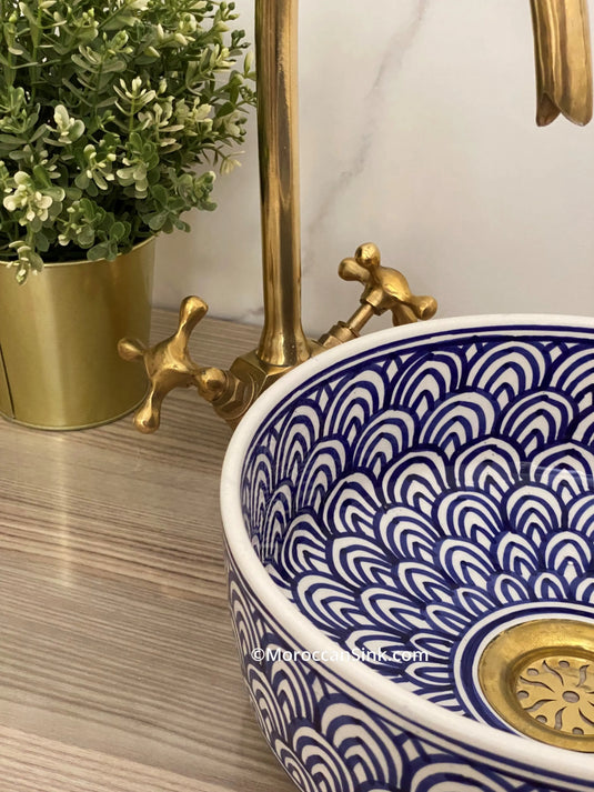 Round Hand Painted Washbasin For Home Decor - Moroccan Sink