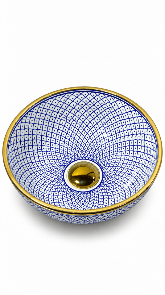 Lavabo marocain en céramique fait et peint à la main en or 14k