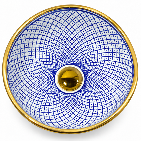 Lavabo marocain en céramique fait et peint à la main en or 14k
