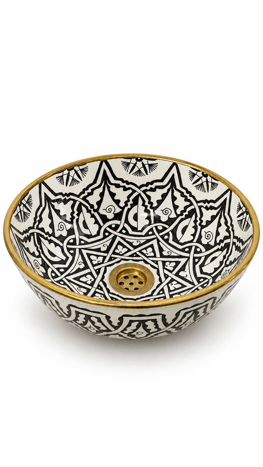 Évier marocain Luxueux avec un contour en Or 14 carats 