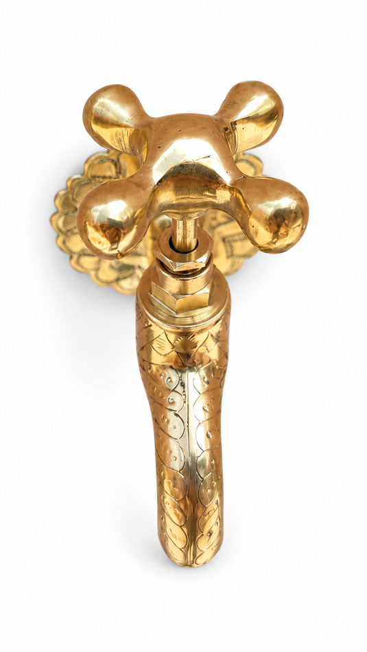 Handmade Engraved Moroccan Brass Faucet, Wall-Mounted Water Tap