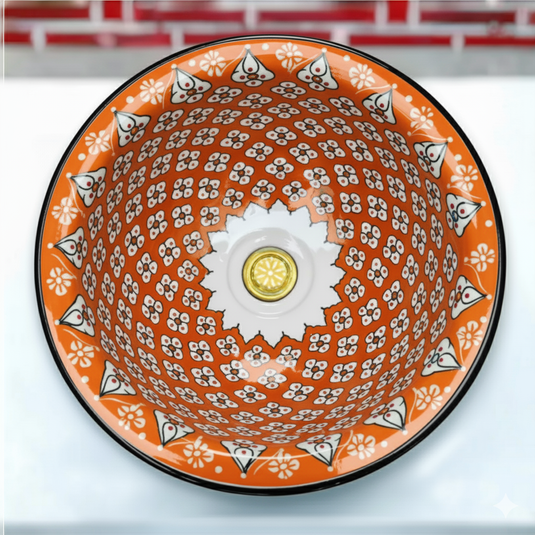 Évier de salle de bain et de cuisine rouge peint à la main